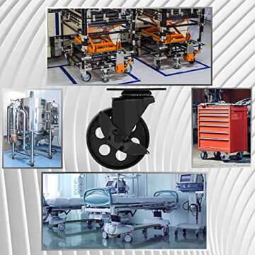 FactorDuty 4 All Black Metal Swivel Plate Caster Wheels w/Brake Lock Heavy Duty High-Gauge Steel (4" with Brake)