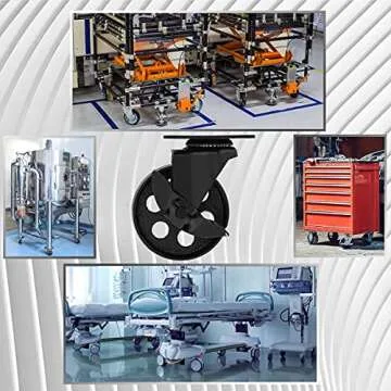 FactorDuty 4 All Black Metal Swivel Plate Caster Wheels w/Brake Lock Heavy Duty High-Gauge Steel (4" with Brake)