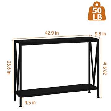 Alkmaar Black Narrow Console Table with Storage, 42.9" 2-Tier Sofa Table for Entryway, Living Room, ...