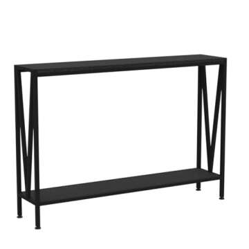 Alkmaar Black Narrow Console Table with Storage, 42.9" 2-Tier Sofa Table for Entryway, Living Room, Hallway, Foyer, Corridor, Office