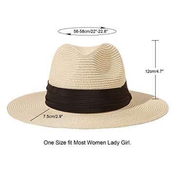 JOYEBUY Womens UPF50 Foldable Summer Straw Hat Wide Brim Fedora Sun Beach hat (Khaki)