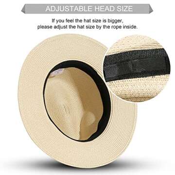 JOYEBUY Womens UPF50 Foldable Summer Straw Hat Wide Brim Fedora Sun Beach hat (Khaki)