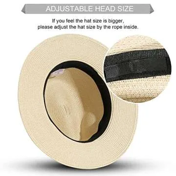 JOYEBUY Womens UPF50 Foldable Summer Straw Hat Wide Brim Fedora Sun Beach hat (Khaki)