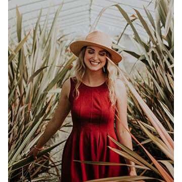 JOYEBUY Womens UPF50 Foldable Summer Straw Hat Wide Brim Fedora Sun Beach hat (Khaki)