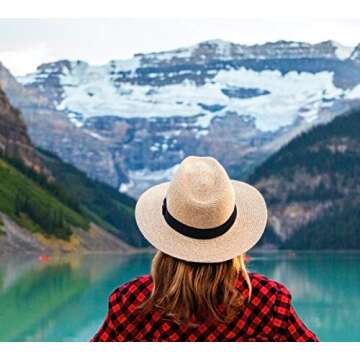 JOYEBUY Womens UPF50 Foldable Summer Straw Hat Wide Brim Fedora Sun Beach hat (Khaki)