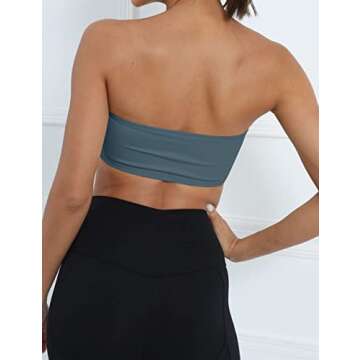 Meladyan Women Sports Bra Strapless Bandeau Solid Wireless Support Bralette Backless Sleeveless Crop Tube Top Yoga Workout Ash Blue