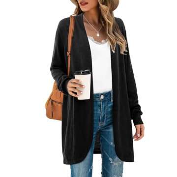 Amoretu Cardigan for Women Trendy Open Front Duster Cardigan Long Sleeve Outwear, Black L