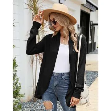 Amoretu Cardigan for Women Trendy Open Front Duster Cardigan Long Sleeve Outwear, Black L