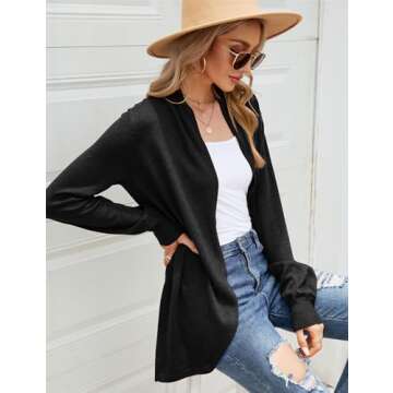 Amoretu Cardigan for Women Trendy Open Front Duster Cardigan Long Sleeve Outwear, Black L
