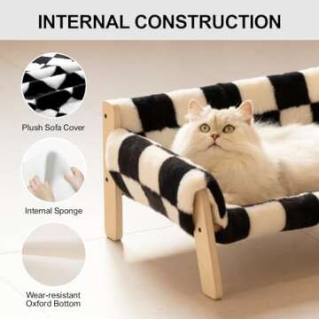 MEWOOFUN Cat Couch Bed, Pet Sofa for Indoor Cats Wooden Indoor Elevated Cat Beds with Removable Matt...