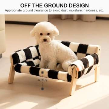 MEWOOFUN Cat Couch Bed, Pet Sofa for Indoor Cats Wooden Indoor Elevated Cat Beds with Removable Mattress Cover Suitable for Kitty, Puppy or Small Animal (Chessboard, Medium)