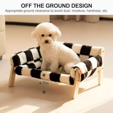 MEWOOFUN Cat Couch Bed, Pet Sofa for Indoor Cats Wooden Indoor Elevated Cat Beds with Removable Mattress Cover Suitable for Kitty, Puppy or Small Animal (Chessboard, Medium)