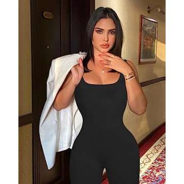 OLCHEE Women's Seamless Ribbed Workout Romper - Black