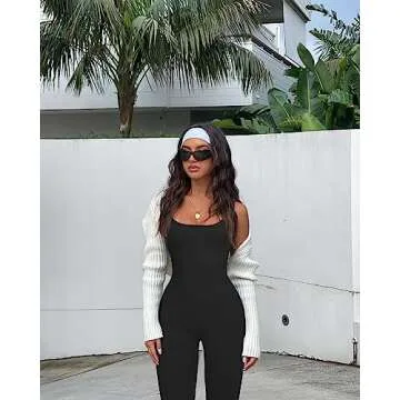 OLCHEE Women's Seamless Ribbed Workout Romper - Black