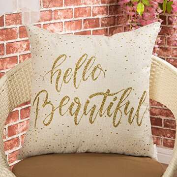 Fjfz Girl Nursery Decorative Throw Pillow Covers 18 x 18 Hello Beautiful Motivational Sign Inspirati...