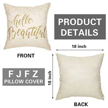 Fjfz Girl Nursery Decorative Throw Pillow Covers 18 x 18 Hello Beautiful Motivational Sign Inspirational Quote Girly Decoration Cotton Linen Home Decorative Pillow Case Cushion Cover for Sofa Couch
