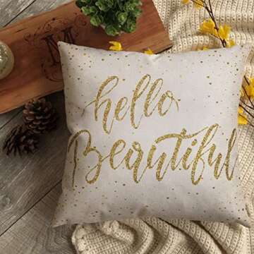 Fjfz Girl Nursery Decorative Throw Pillow Covers 18 x 18 Hello Beautiful Motivational Sign Inspirational Quote Girly Decoration Cotton Linen Home Decorative Pillow Case Cushion Cover for Sofa Couch