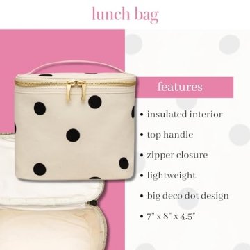 Kate Spade New York Insulated Soft Cooler Lunch Tote with Double Zipper Close and Carrying Handle, Big Deco Dot