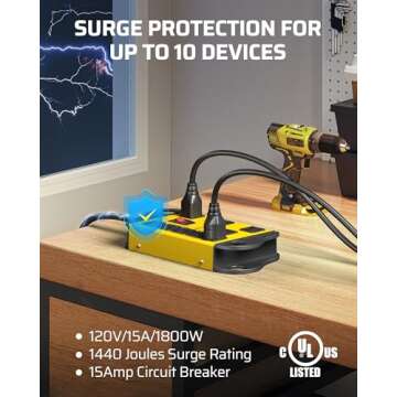 DEWENWILS 8-Outlet Metal Power Strip Surge Protector with 2 USB Ports, UL Listed, 15 Ft Flat Plug Ex...