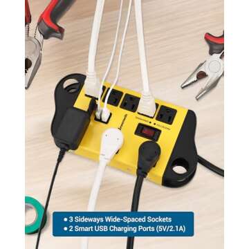 DEWENWILS 8-Outlet Metal Power Strip Surge Protector with 2 USB Ports, UL Listed, 15 Ft Flat Plug Extension Cord, Heavy Duty Industrial Power Strip,15A Circuit Breaker, 1440Joules, Wall Mount