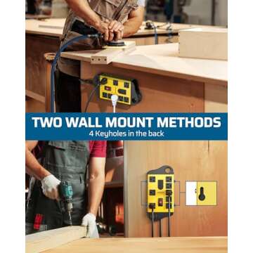 DEWENWILS 8-Outlet Metal Power Strip Surge Protector with 2 USB Ports, UL Listed, 15 Ft Flat Plug Extension Cord, Heavy Duty Industrial Power Strip,15A Circuit Breaker, 1440Joules, Wall Mount