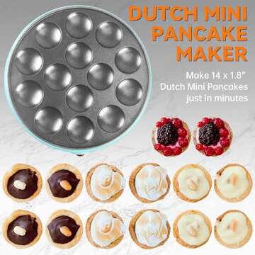 Baker's Friend Mini Pancakes Maker Machine, Dutch Mini Pancake Griddle, 14 Holes Electric Poffertjes...