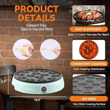 Baker's Friend Mini Pancakes Maker Machine, Dutch Mini Pancake Griddle, 14 Holes Electric Poffertjes Pan, Ideal for Breakfast, Snacks, Desserts & More