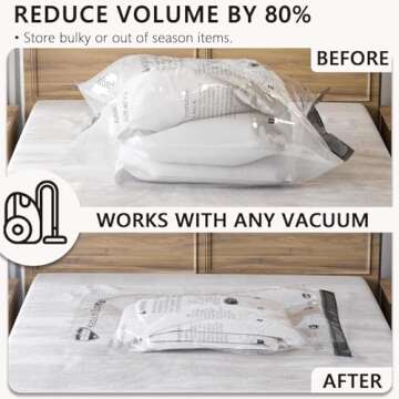 Vacuum Storage Bags 8 Medium, Space Saver Bags with Travel Hand Pump, Compression Airtight Sealer Bags for Clothes, Bedding, Pillows, Comforters, Blankets