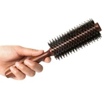 Boar Bristle Round Hair Brush Set with Nylon Pin, Wooden Handle for Straightening Curling Volumizing and Detangling (2 in 1)