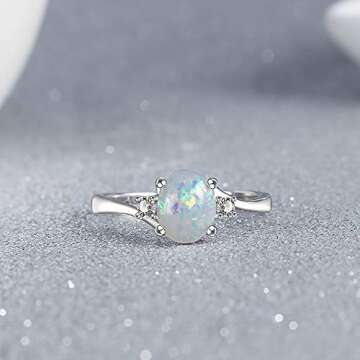 Honghu Women Opal Colorful Ring Jewelry Engagement Wedding Statement EternityTarnish Resistant