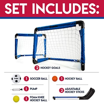 Franklin Sports Indoor Mini Goal Sports Set - 3 in 1 Kids Indoor Goal Set - Indoor Mini Floor Hockey...