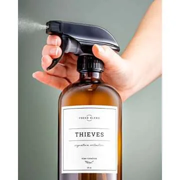 Vine Creations Amber Glass Spray Bottles, 2 Pack Glass Spray Bottles for Cleaning solutions, 16 oz Spray Bottle for Cleaning, Mister Spray Bottle for Plants, Amber Spray Bottles with Waterproof Labels