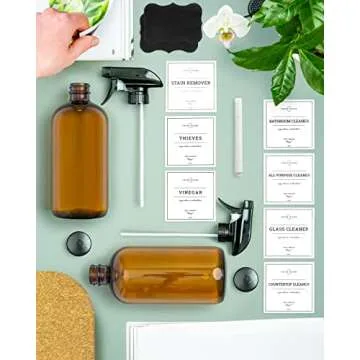 Vine Creations Amber Glass Spray Bottles, 2 Pack Glass Spray Bottles for Cleaning solutions, 16 oz Spray Bottle for Cleaning, Mister Spray Bottle for Plants, Amber Spray Bottles with Waterproof Labels