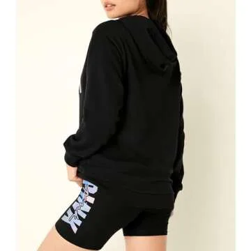 Victoria's Secret Women's PINK Logo Campus Hoodie Sweatshirt, Black Multi, (XXL)