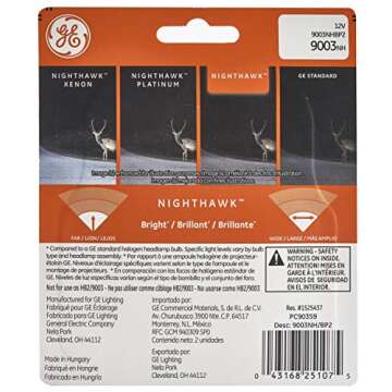 GE Lighting 9003NH/BP2 Nighthawk Halogen Automotive Replacement Bulb, 2-Pack, 0.4