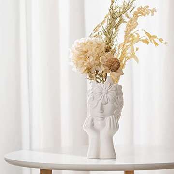 Ceramic Face Vase for Pampas Grass - Flower Vase for Home Decor, Minimalism Style Modern Decor Vase, Female Form Head Art Statue for Living Room Dining Room Entryway Coffee Table Centerpiece