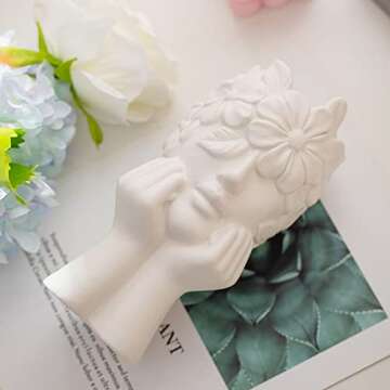Ceramic Face Vase for Pampas Grass - Flower Vase for Home Decor, Minimalism Style Modern Decor Vase, Female Form Head Art Statue for Living Room Dining Room Entryway Coffee Table Centerpiece