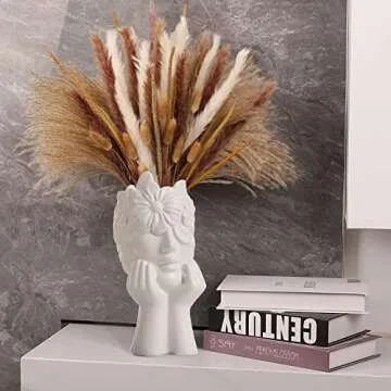 Ceramic Face Vase for Pampas Grass - Flower Vase for Home Decor, Minimalism Style Modern Decor Vase, Female Form Head Art Statue for Living Room Dining Room Entryway Coffee Table Centerpiece