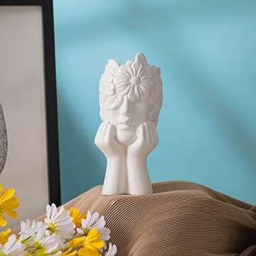 Ceramic Face Vase for Pampas Grass - Flower Vase for Home Decor, Minimalism Style Modern Decor Vase, Female Form Head Art Statue for Living Room Dining Room Entryway Coffee Table Centerpiece