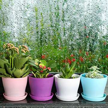 TDHDIKE 10 Pcs Plastic Planters Indoor Flower Plant Pots, Mini Flower Seedlings Nursery Pot/Planter/Flower Pot with Pallet, Modern Decorative Gardening Containers (White)