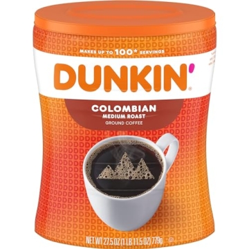 Dunkin' 100% Colombian Medium Roast Ground Coffee - Pack of 4 (27.5 Oz)