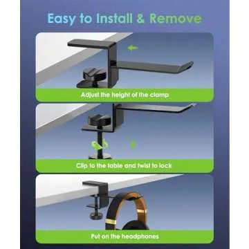 6amLifestyle Headphone Headset Holder Hanger, Universal Metal Gaming Headphones Stand Mount Under Desk Hook Clip with Adjustable Clamp for All Headsets, Black