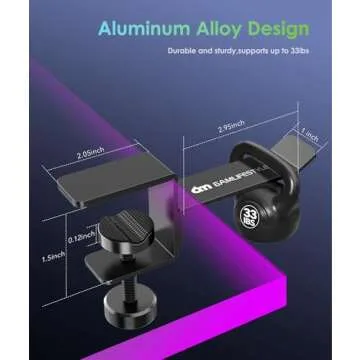 6amLifestyle Headphone Headset Holder Hanger, Universal Metal Gaming Headphones Stand Mount Under Desk Hook Clip with Adjustable Clamp for All Headsets, Black