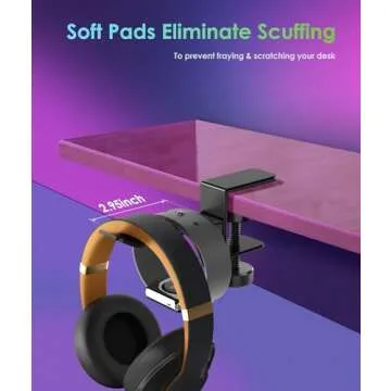 6amLifestyle Headphone Headset Holder Hanger, Universal Metal Gaming Headphones Stand Mount Under Desk Hook Clip with Adjustable Clamp for All Headsets, Black