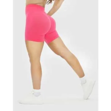 NEWVISISTER NVS Workout Shorts Women Amplify Contour Seamless Scrunch Butt Gym Shorts High Waisted Yoga Athletic Booty Bike Shorts, Rosy Pink, Small
