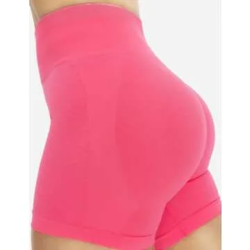 NEWVISISTER NVS Workout Shorts Women Amplify Contour Seamless Scrunch Butt Gym Shorts High Waisted Yoga Athletic Booty Bike Shorts, Rosy Pink, Small