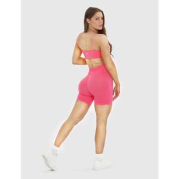 NEWVISISTER NVS Workout Shorts Women Amplify Contour Seamless Scrunch Butt Gym Shorts High Waisted Yoga Athletic Booty Bike Shorts, Rosy Pink, Small
