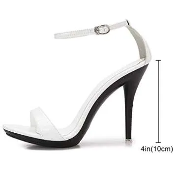 WSKEISP Women's Platform Heels Sandals Open Toe Ankle Strap Elegant Wedding Party Sexy Dress Stiletto Heeled High Heels Pumps White Size US9.5 EU40