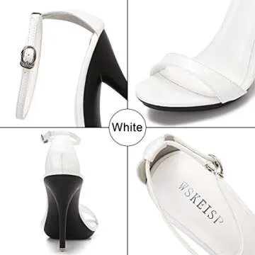 WSKEISP Women's Platform Heels Sandals Open Toe Ankle Strap Elegant Wedding Party Sexy Dress Stiletto Heeled High Heels Pumps White Size US9.5 EU40