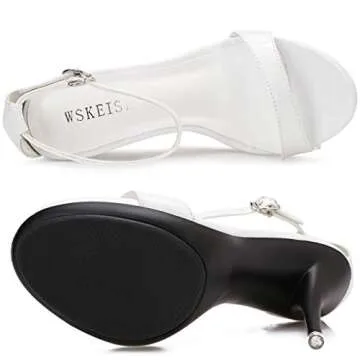 WSKEISP Women's Platform Heels Sandals Open Toe Ankle Strap Elegant Wedding Party Sexy Dress Stiletto Heeled High Heels Pumps White Size US9.5 EU40